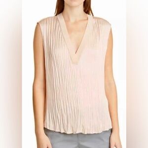 NWT Vince. Crushed Sleeveless Double V-Neck Blouse in French Rose - Size XXS